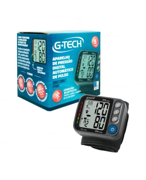 G-Techa Aparelho de pressão digital automático de pulso Smart Connect GP480BT, Preta/Cinza