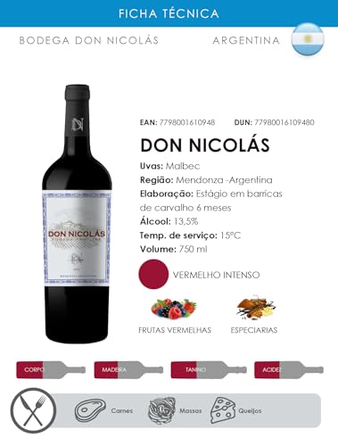 Don Nicolás Vinho Tinto Argentino Malbec 750Ml