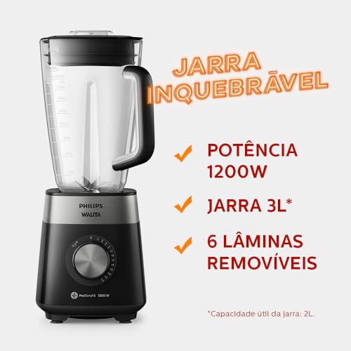 PHILIPS Liquidificador Série 5000, RI2242, Preto, 110v, Jarra Inquebrável, Walita