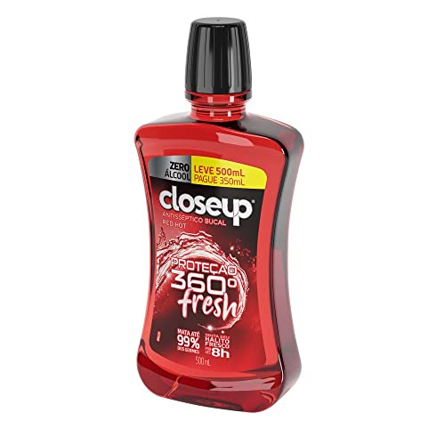 Close Up Enxaguante Bucal Antisséptico Zero Álcool Red Hot Proteção 360° Fresh Frasco Leve 500Ml Pague 350Ml