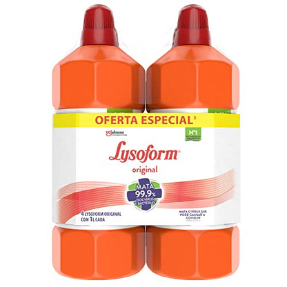 Lysoform Original, Desinfetante Líquido, Limpeza Pesada e Eficiente, 4 unidades de 1l