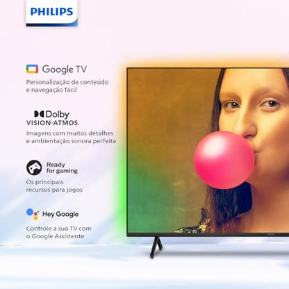 Smart TV Philips Ambilight 65" 4K 65PUG7908/79, Google TV, Comando de Voz, Dolby Vision/Atmos, VRR/ALLM, Bluetooth