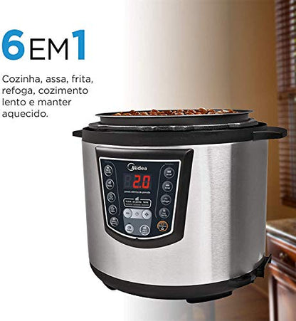 Panela de Pressão Elétrica 6L Digital, Inox/Preto, 110v, Midea