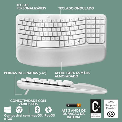 Teclado Sem fio Logitech WAVE KEYS Branco com Layout Americano