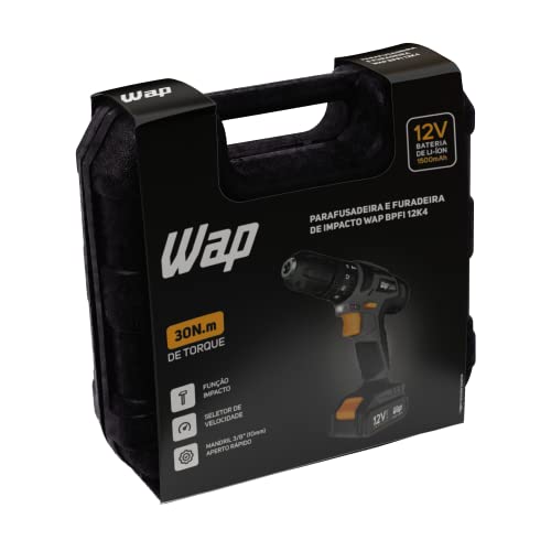 WAP Parafusadeira E Furadeira Com Impacto Bpfi 12K4 A Bateria Li-Íon De 12V Torque 18 Níveis Sem Fio Maleta E Kit De 13 Acessórios Bivolt