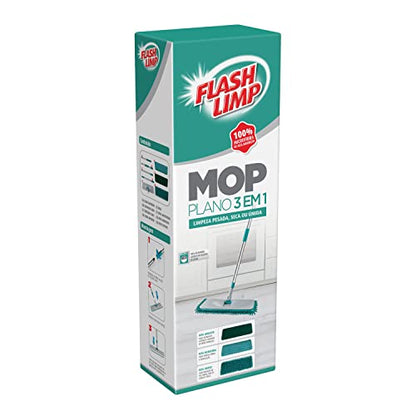 Mop Plano 3 EM 1, Limpeza Pesada, Úmida e Tira Pó, MOP0617, Flash Limp, Inox e verde