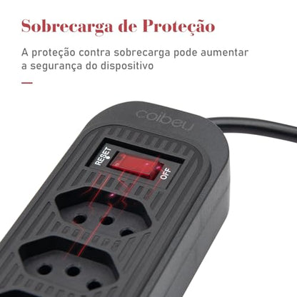 Filtro de Linha, Extensão Tomada, Régua Tomada, Régua de Energia, 4 Tomadas, 2 Interfaces USB, 1 Porta USB Tipo-C, 1 Tomada Universal, Cabo de Alimentação de 1,9 metros (Branco)