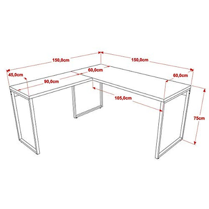 Mesa de Escritório em L Estilo Industrial 1,50mX1,50m Kuadra, Compace, Preto Ônix / Est.Preta