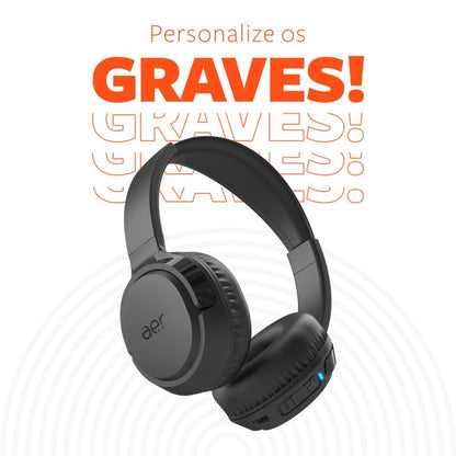 AER by Geonav Fone de Ouvido sem fio Bluetooth AerJoy, On-Ear Dobrável, autonomia* 52 horas, Equalização via Aplicativo, função Encontrar fone, AER13BK, Preto