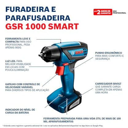 Parafusadeira Furadeira Bosch GSR 1000 Smart 12V com cinto para ferramenta