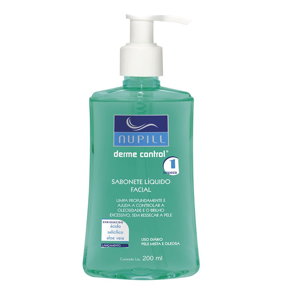 Sabonete Liquido Facial Nupill Derme Control 200Ml, Nupill, Verde