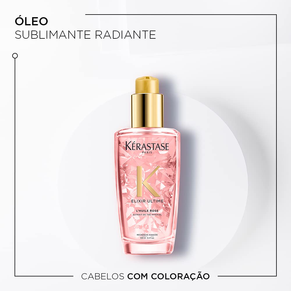 Kérastase Óleo Elixir Ultime L'Huile Rose, Todos os tipos de cabelos, Nutrição, brilho, Mix de 4 Óleos Preciosos, 100 ml