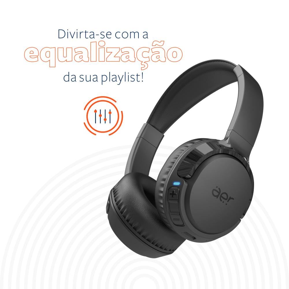 AER by Geonav Fone de Ouvido sem fio Bluetooth AerJoy, On-Ear Dobrável, autonomia* 52 horas, Equalização via Aplicativo, função Encontrar fone, AER13BK, Preto