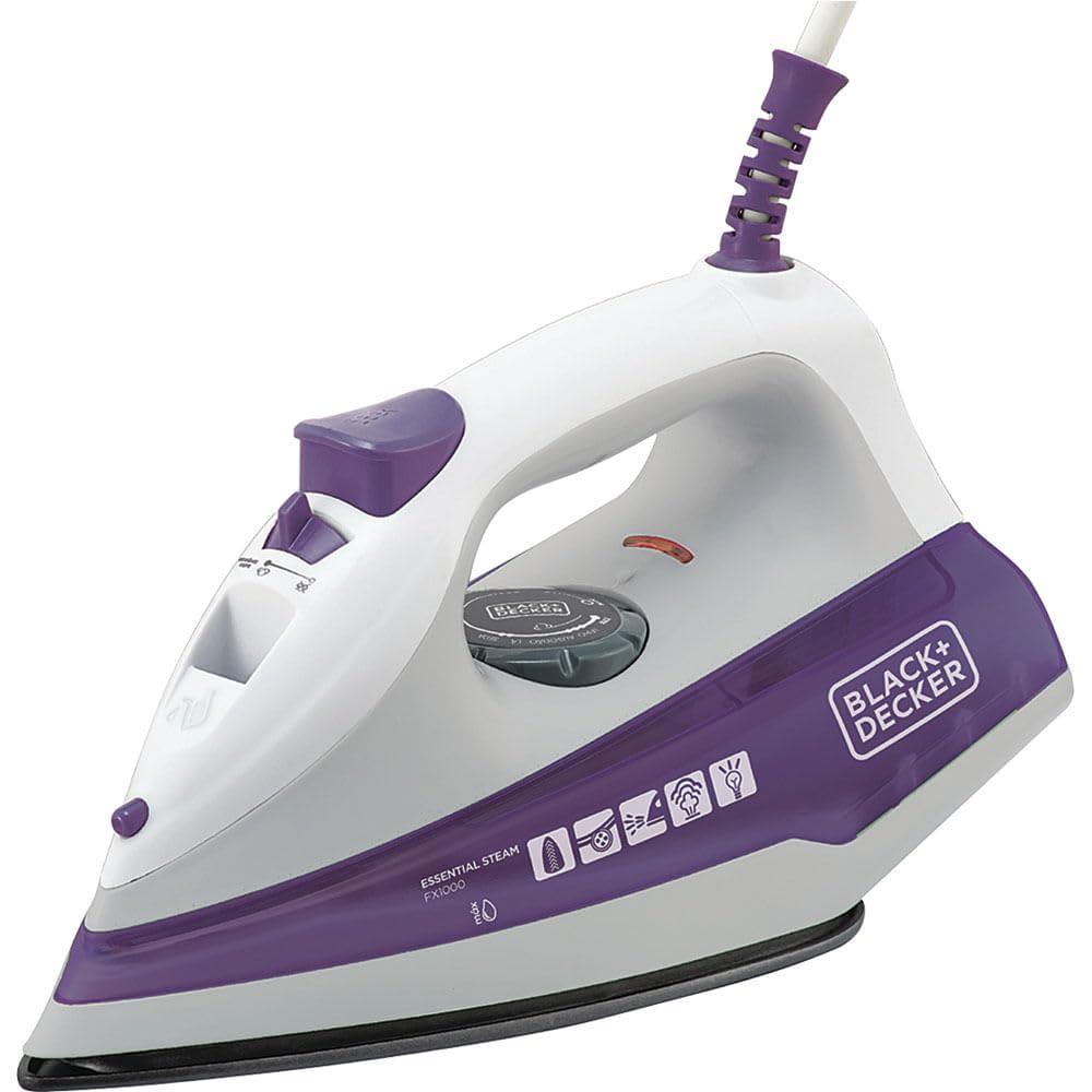 Black Decker Ferro de Passar Roupa, com Vaporizador, Base Antiaderente, Branco e Roxo, Modelo FX1000, 127V