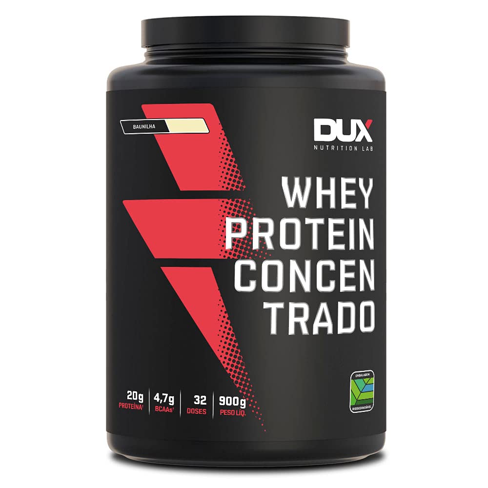 DUX HUMAN HEALTH - Whey Protein Concentrado - 20g de Proteínas por Porção - Suplementos Naturais, Suplementação Treino Academia, Ganho Muscular Hipertrofia - Baunilha - 900g