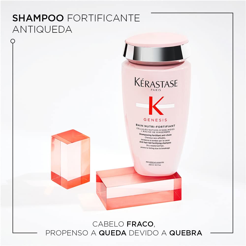 Kérastase Shampoo Genesis Bain Nutri-Fortifiant, Cabelos com queda, Cabelo grossos, Prevenção da queda, Flor de Edelweiss, Raiz de gengibre, 250 ml