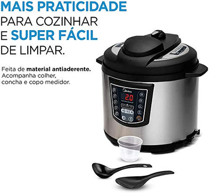 Panela de Pressão Elétrica 6L Digital, Inox/Preto, 110v, Midea