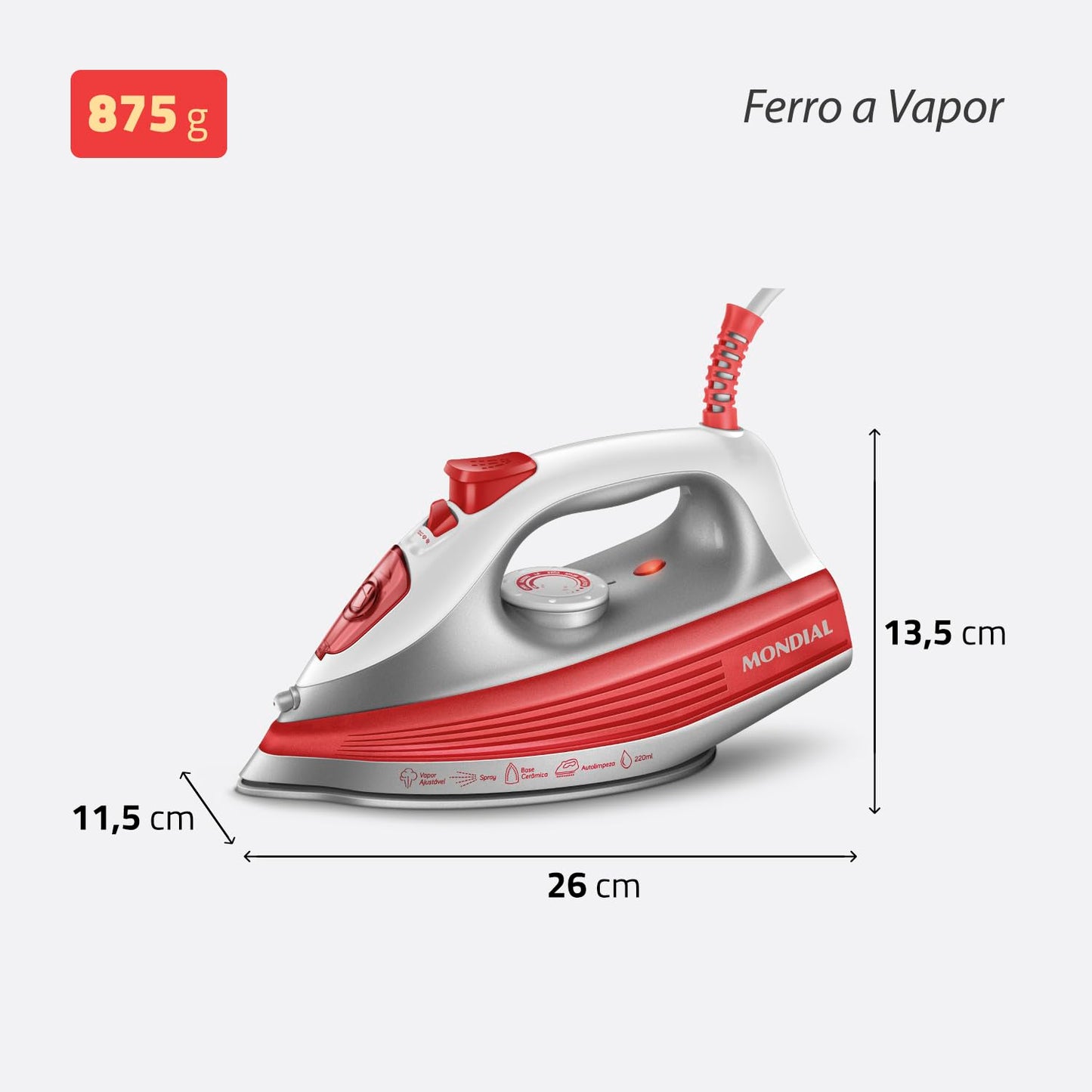 Ferro a Vapor, Mondial, Branco/Coral, 1200W, 110V - FVN-01-O