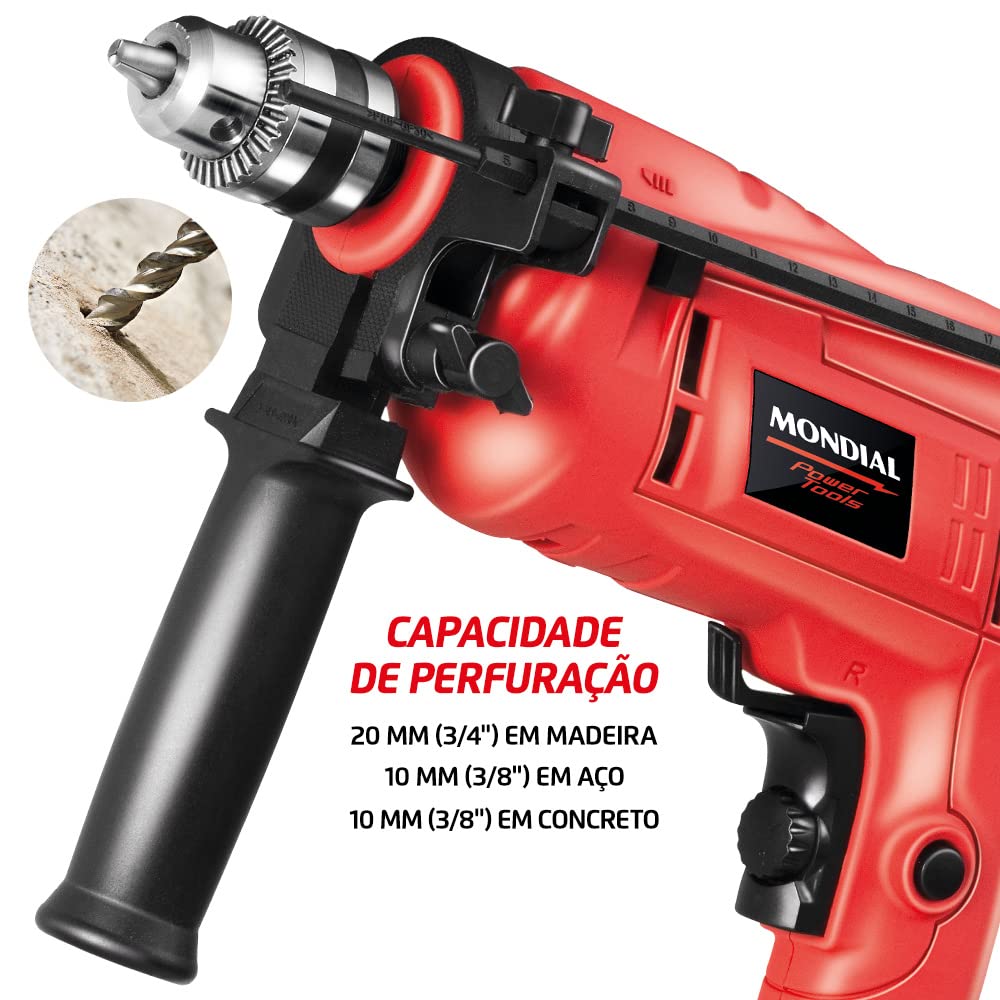 Furadeira de Impacto com Maleta, Mondial, Vermelho, 650W, 220V - NFFI-07M