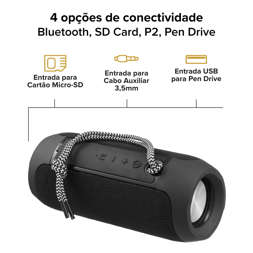 Caixa De Som Bluetooth Essential Sound Go i2GO 10W RMS Resistente à Água, Preto