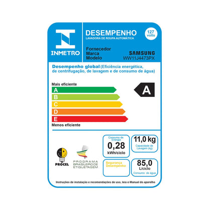 Samsung Lavadora de Roupas WW4000 Digital Inverter 11kg Inox 110V WW11J4473PX/AZ