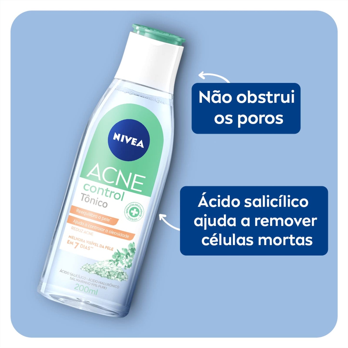 NIVEA Tônico Facial Acne Control 200ml - Ajuda a controlar a oleosidade, não obstrui os poros, remove células mortas, reduz a vermelhidão e hidrata a pele acneica