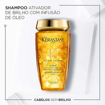 Kérastase Shampoo Elixir Ultime Le Bain, Todos os tipos de cabelos, Nutrição, brilho, Mix de 4 Óleos Preciosos, 250 ml