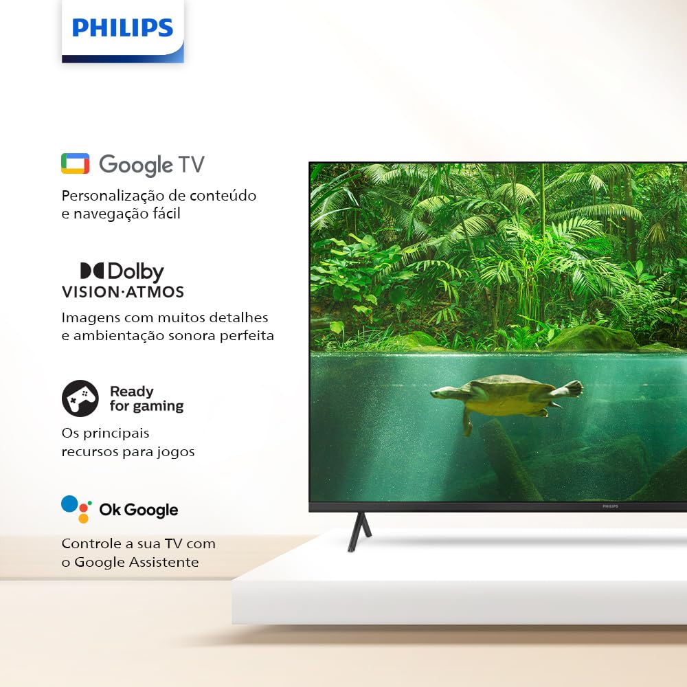 Smart TV Philips 50" 4K 50PUG7408/78, Google TV, Comando de Voz, Dolby Vision/Atmos, VRR/ALLM, Bluetooth