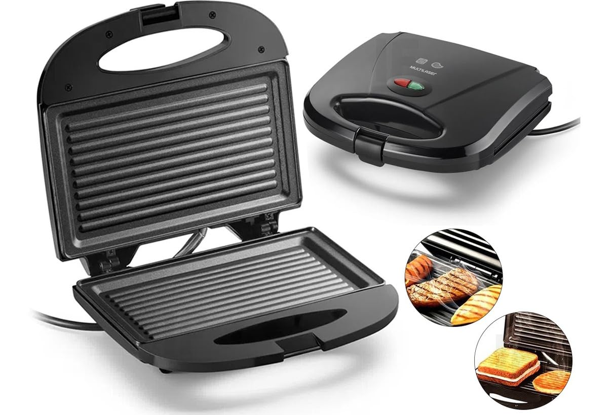 Sanduicheira Minigrill Gourmet 220V com 750W Chapa Dupla e com Revestimento Antiaderente Preta Multilaser - CE044