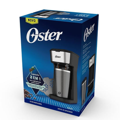 Cafeteira Oster 2Day Inox 2 em 1 com Copo Térmico, 110V, Preto/Inox, 600W, OCAF200