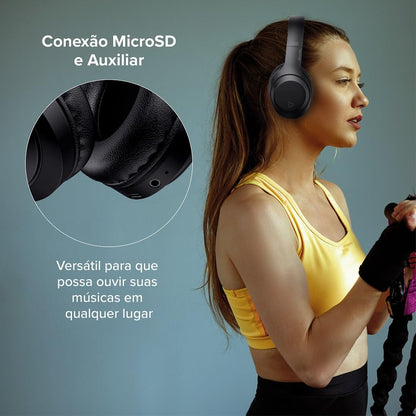 Headphone Bluetooth BASS 300 i2GO com Microfone Integrado, Controle Multimídia, Até 10h de bateria, Entrada Cartão Micro-SD, Entrada cabo auxiliar P2 (Incluso), Dobrável, Conexão Multiponto