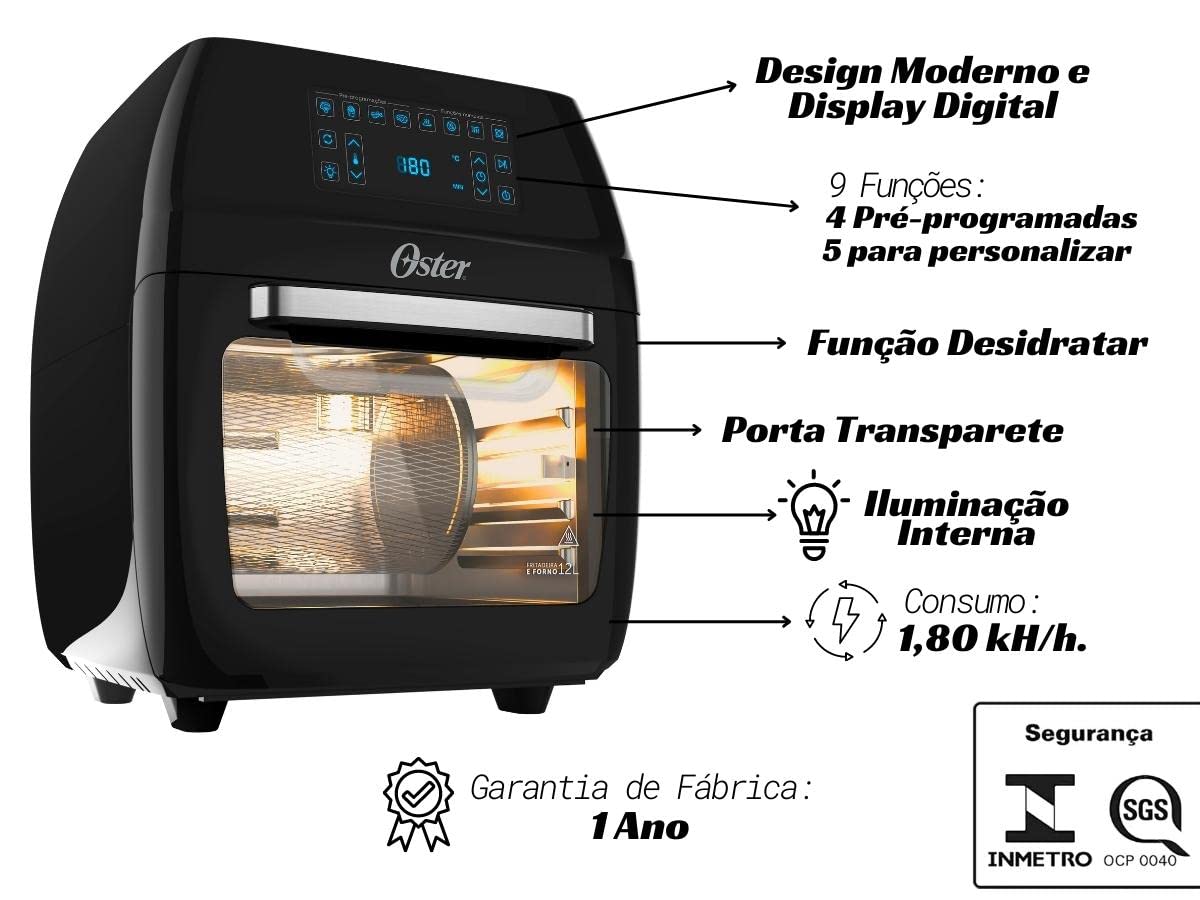 Oster OFRT780 - Fritadeira forno 3 em 1, 127V, 1800 W, ‎Preto