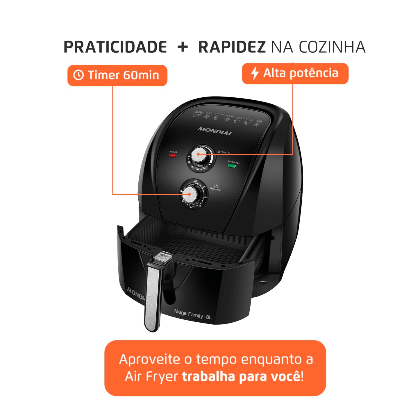 Fritadeira Sem Óleo Air Fryer 8L, Mondial, Preto, 1900W, 110V - AFN-80-FB