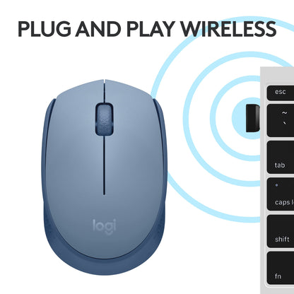 Mouse sem fio Logitech M170 com Design Ambidestro Compacto, Conexão USB e Pilha Inclusa - Azul Claro