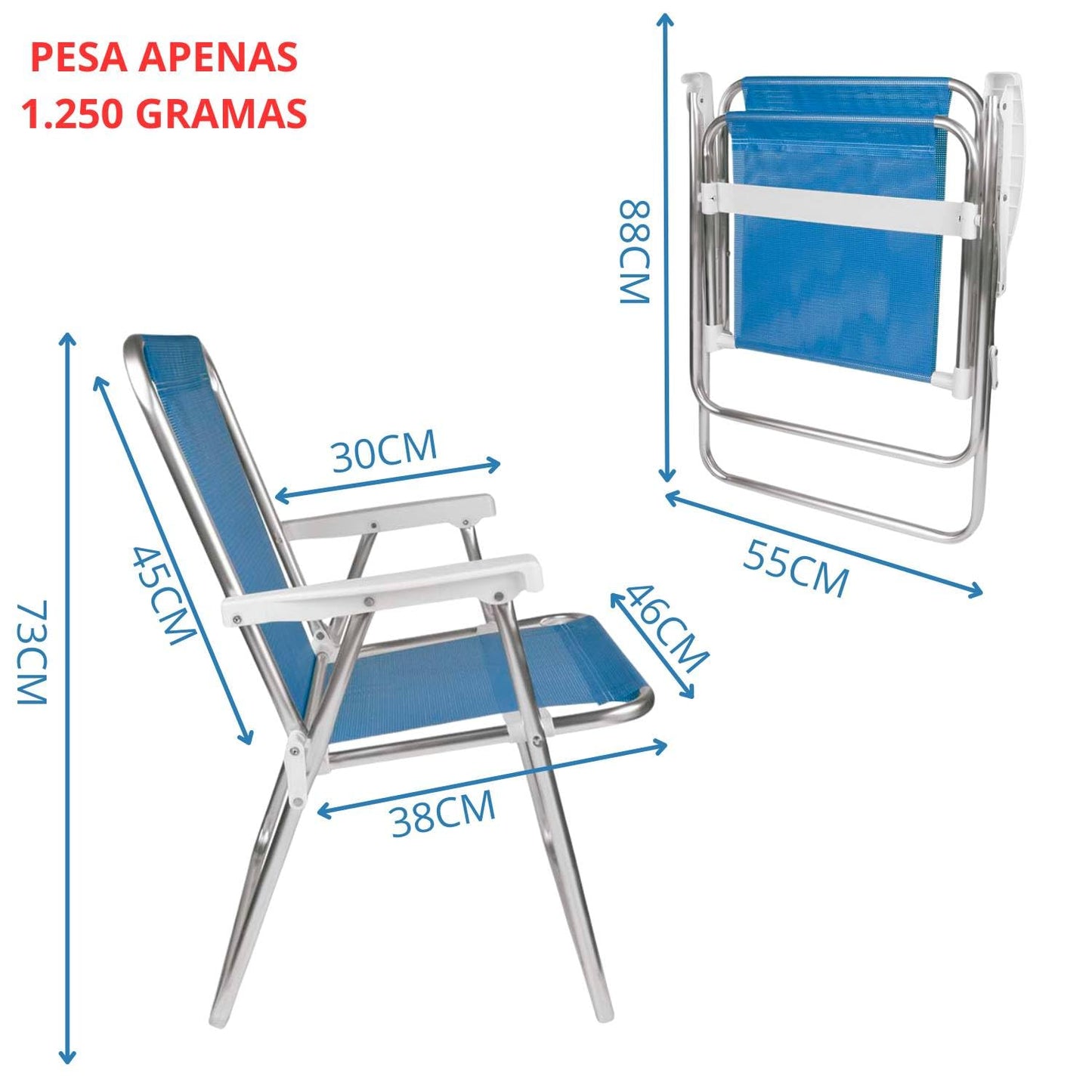 Cadeira Alta Alumínio Azul Mor