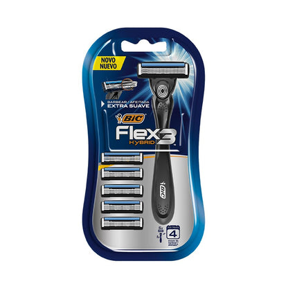 BIC Aparelho De Barbear Flex3 Hybrid 3 Lâminas Extra Suave + 5 Cargas 968722 1 Unidade Corpo Ergonômico