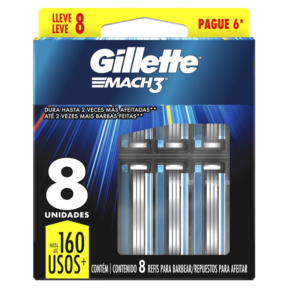 Gillette Mach3 - Carga para Aparelho de Barbear, Leve 8 Pague 6 (o pacote pode variar)