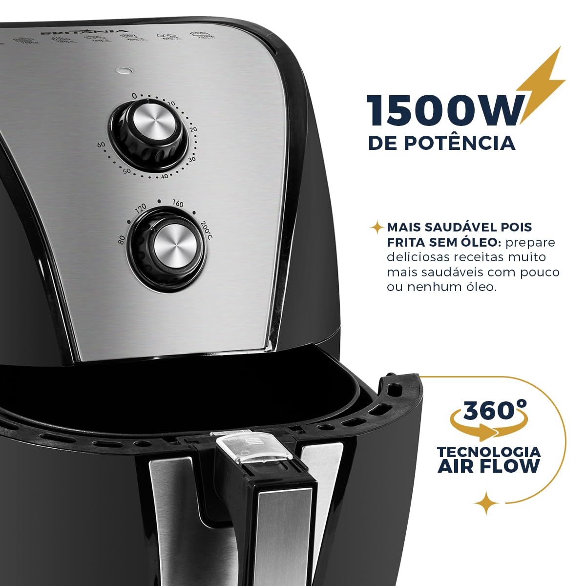 Fritadeira Air Fryer 5L Britânia BFR40PI Preta 127V