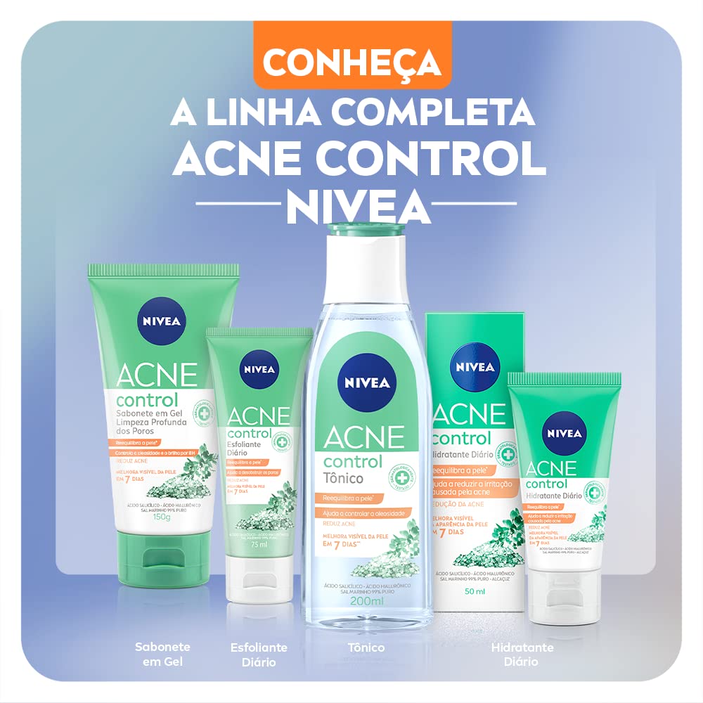 NIVEA Tônico Facial Acne Control 200ml - Ajuda a controlar a oleosidade, não obstrui os poros, remove células mortas, reduz a vermelhidão e hidrata a pele acneica