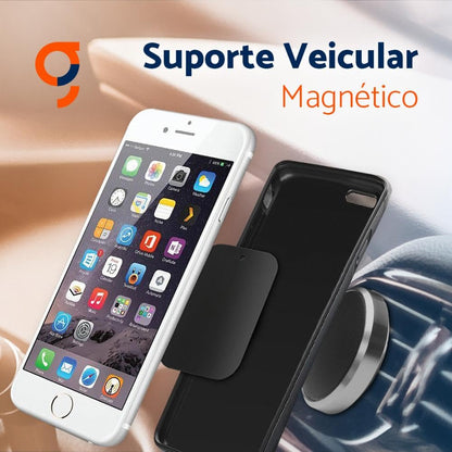 Suporte Veicular Magnético Universal, 6 imãs, compatível com smartphones até 6.5 polegadas, Preto/Alumínio, SUPMAG3, Geonav