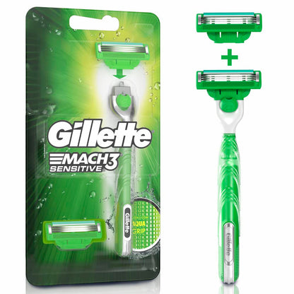 Aparelho de Barbear Gillette Mach3 Acqua-Grip Sensitive + 2 Cargas