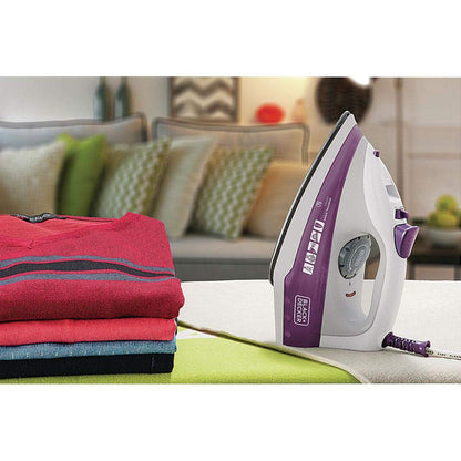 Black Decker Ferro de Passar Roupa, com Vaporizador, Base Antiaderente, Branco e Roxo, Modelo FX1000, 127V