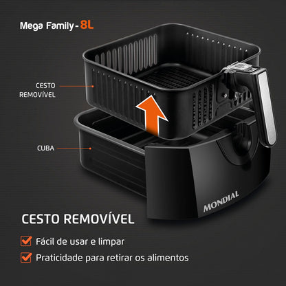 Fritadeira Sem Óleo Air Fryer 8L, Mondial, Preto, 1900W, 110V - AFN-80-FB