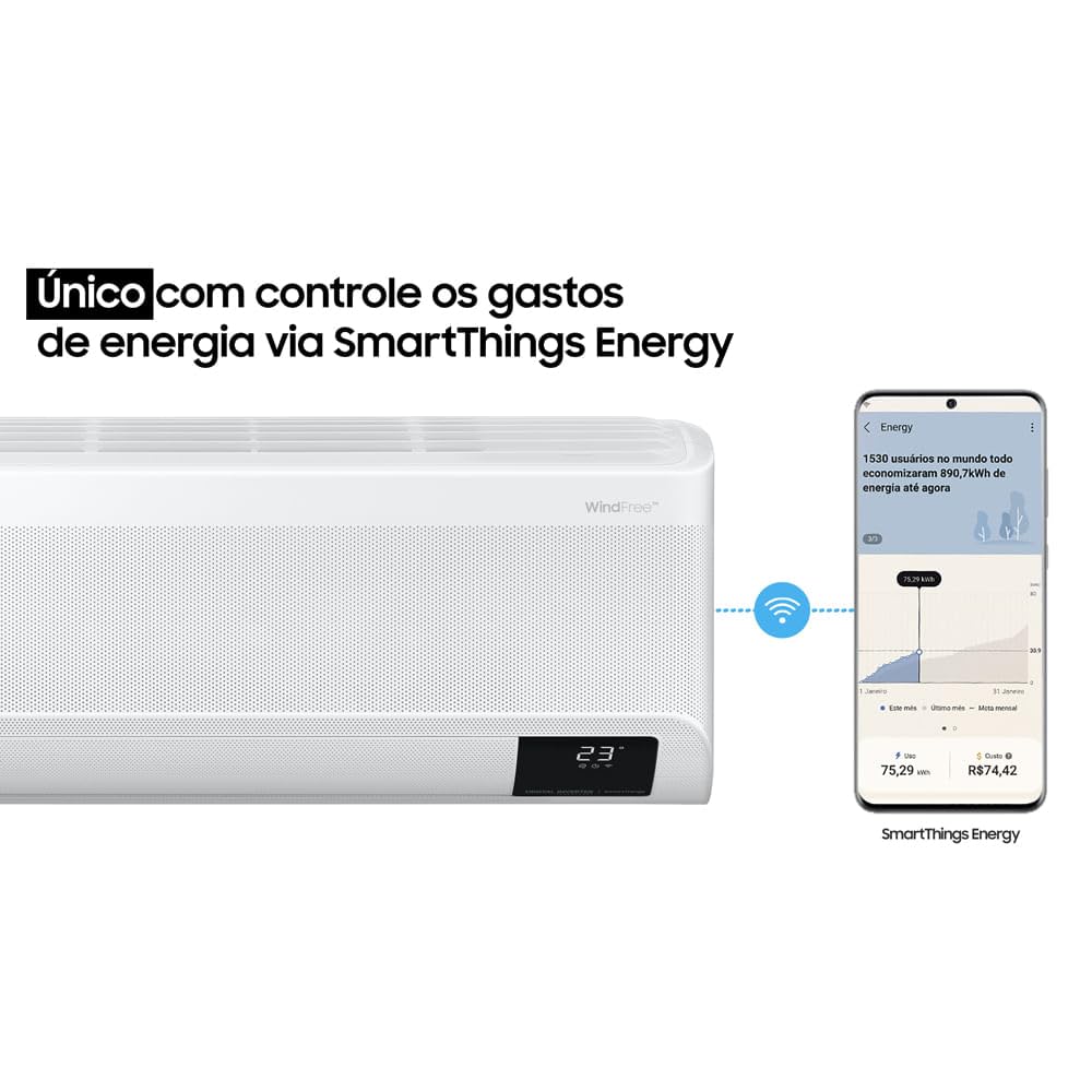 Ar-condicionado Split Inverter Samsung WindFree Pro Energy Sem Vento 9.000 BTUs Frio AR09CVFAAWKNAZ 220V