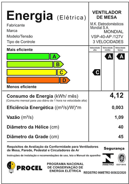 Ventilador de Mesa Mondial 110V, 40cm, 6 pás, Super Power - VSP-40-AP