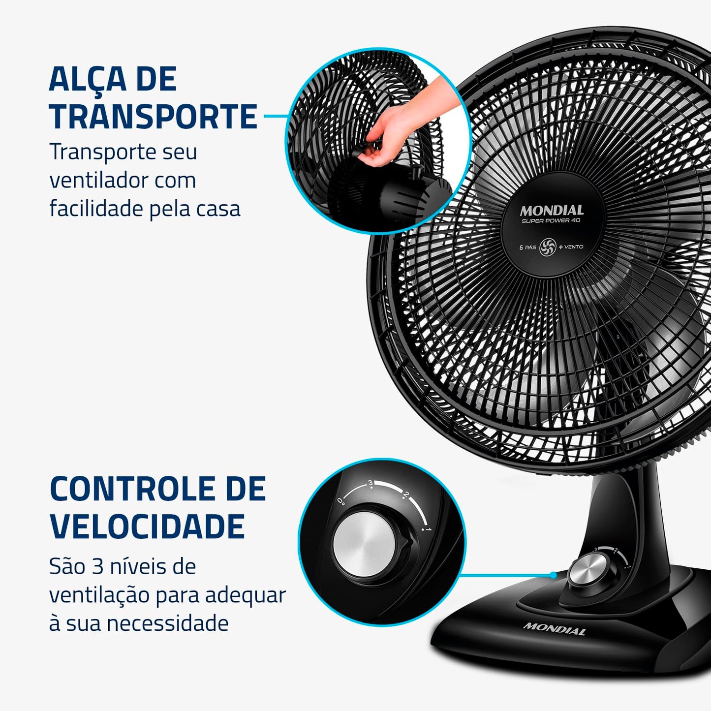 Ventilador de Mesa 40cm Super Power, Mondial, Preto/Prata, 140W, 110V - VSP-40-B