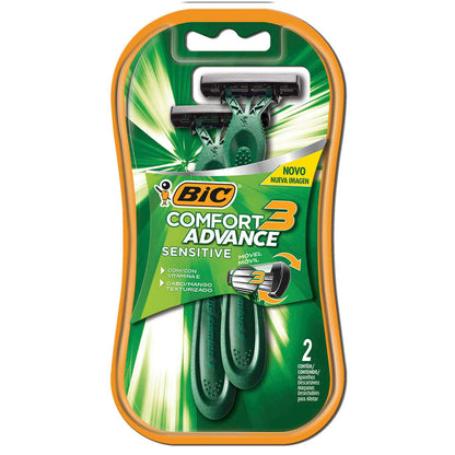 BIC Aparelho De Barbear Comfort Advance Pele Sensível 3 Lâminas Verde Fita Lubrificante 8713191 2 Unidades