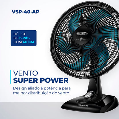 Ventilador de Mesa Mondial 110V, 40cm, 6 pás, Super Power - VSP-40-AP