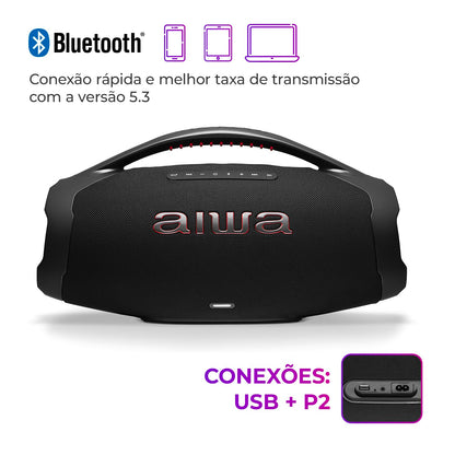 AIWA, Caixa de Som Boombox BBS01, 200W RMS, IP66 com Alça, 30h de Bateria, Bluetooth 5.3,TWS