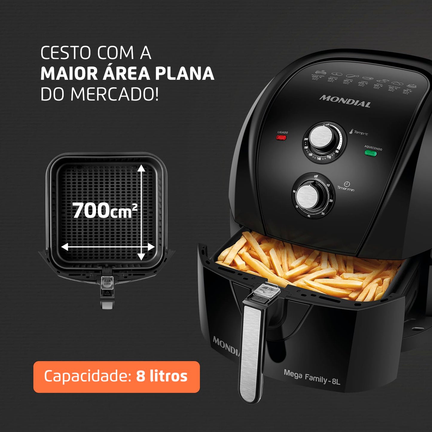 Fritadeira Sem Óleo Air Fryer 8L, Mondial, Preto, 1900W, 110V - AFN-80-FB